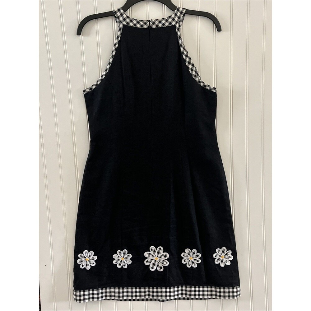 Jessica Howard Vintage Sleeveless Linen Blend Dress Daisy Appliqué B/W Trim Sz 8 - Picture 2 of 10
